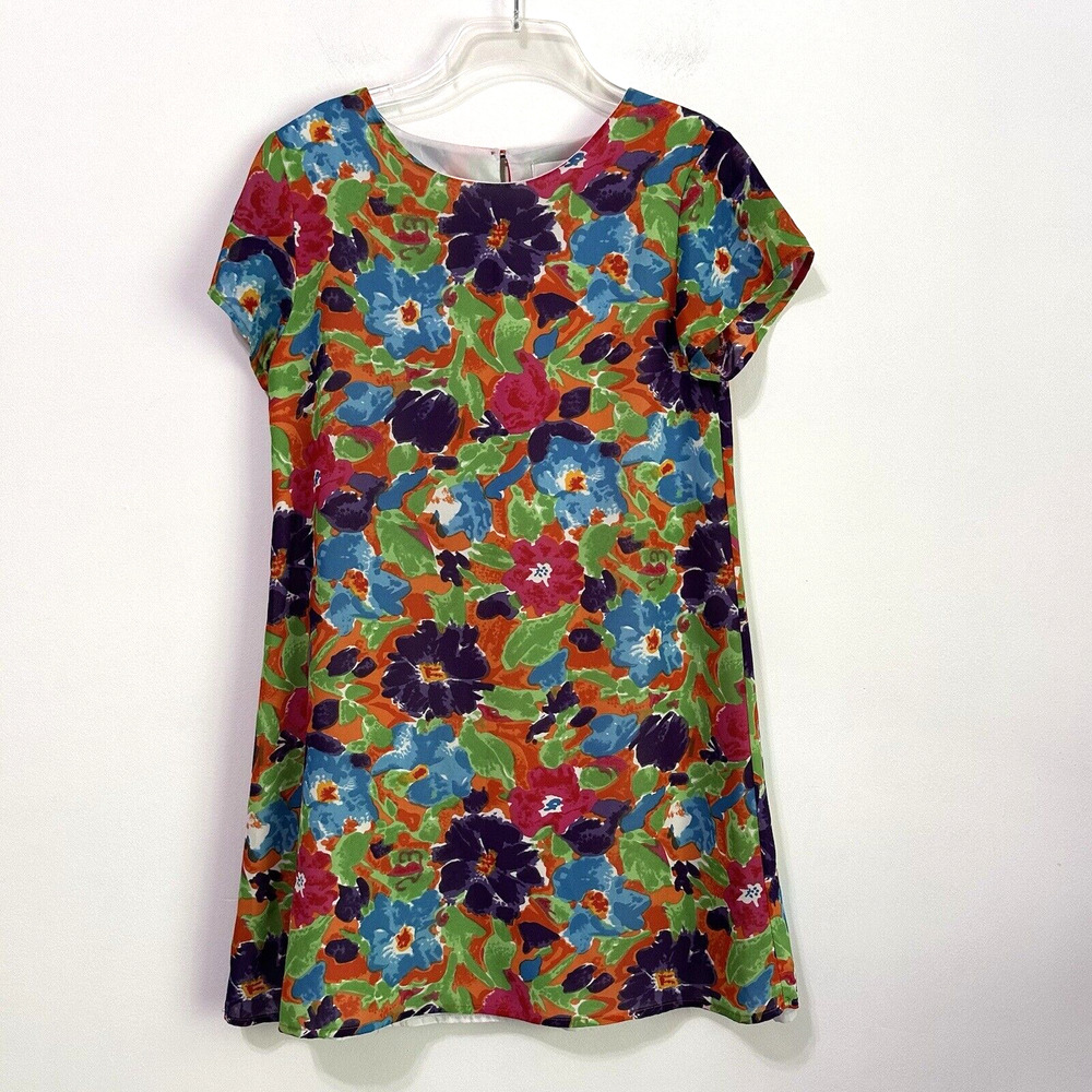 Jack Mulqueen‎ Shift Dress 8 Floral Short Sleeve Lined Summer Vintage Party